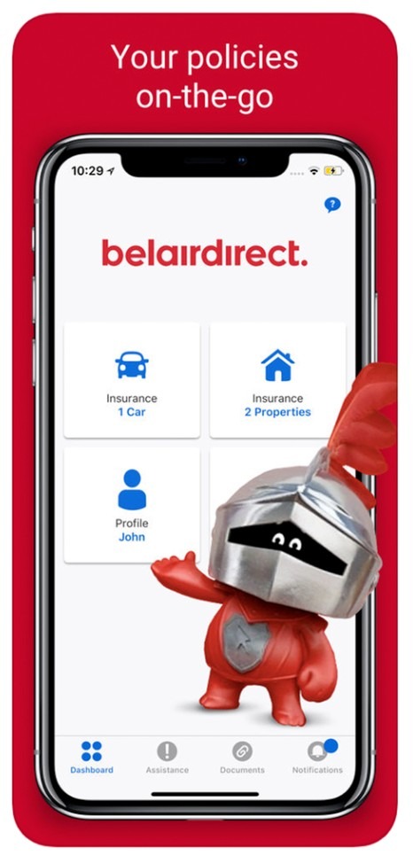 Belairdirect app screen on a phone