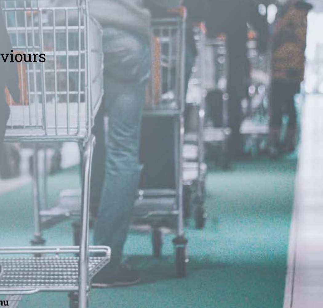 Grocery shoppers pushing carts through a store aisle