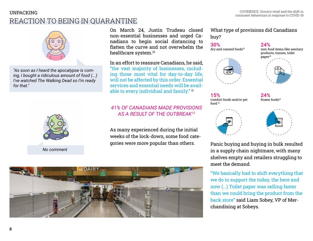 Study page: Reaction to being in quarantine, with consumer quotes and provisioning stats