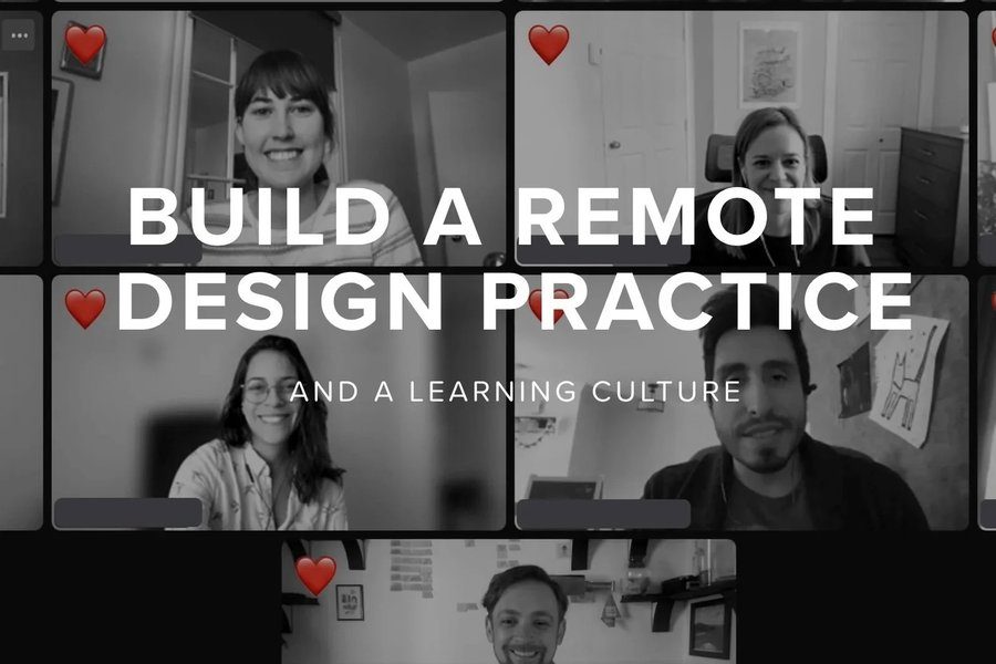 Build a Remote Design Practice and a Learning Culture cover graphic, video call grid of the Coveo team