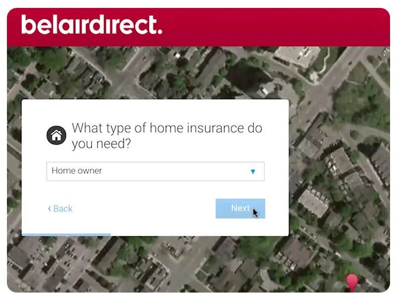 belairdirect home insurance quote flow interface
