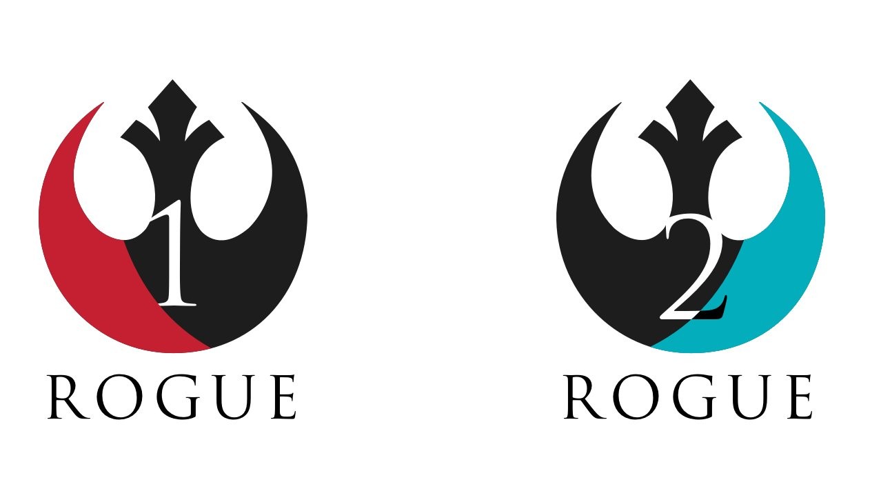 Rogue 1 and Rogue 2 team logos, Star Wars themed
